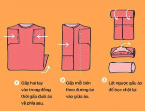 mẹo xếp vali gọn gàng - xếp áo