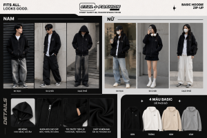 Nam và nữ mặc hoodie dây kéo basic màu đen phối theo phong cách streetwear của CTRL FASHION