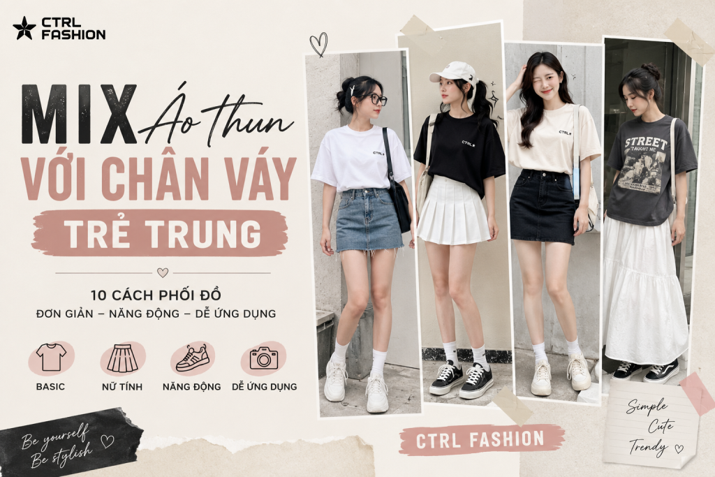Mix áo thun với chân váy
