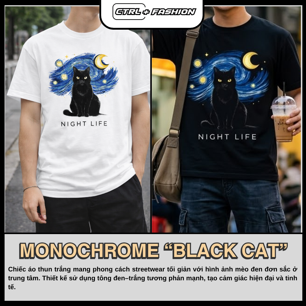 Thiết kế áo (17) Monochrome Black Cat - ảnh phụ áo trắng đen